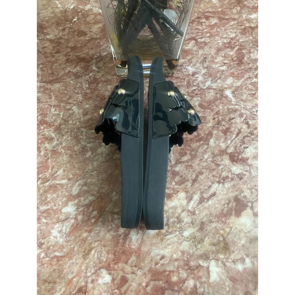Kate Spade Daisy‎ Pool Slides Black Sandals Size 7B EUC! $129